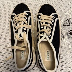 Designer Inspired Black and Cream Casual Sneakers